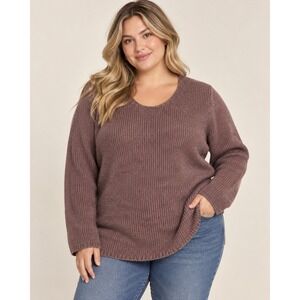 Soft Surroundings Mauve Brown Wool Alpaca Blend Scoop Neck Sweater 1X 54975